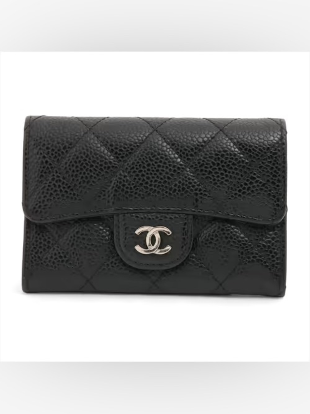 Chanel Classic Flap Card Holder Wallet Black Caviar Silver Hardware